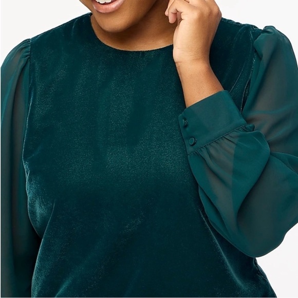NWT J. Crew Factory Velvet Forest Green Dress Sheer Sleeves Sz 16 Holiday Party - Picture 2 of 3
